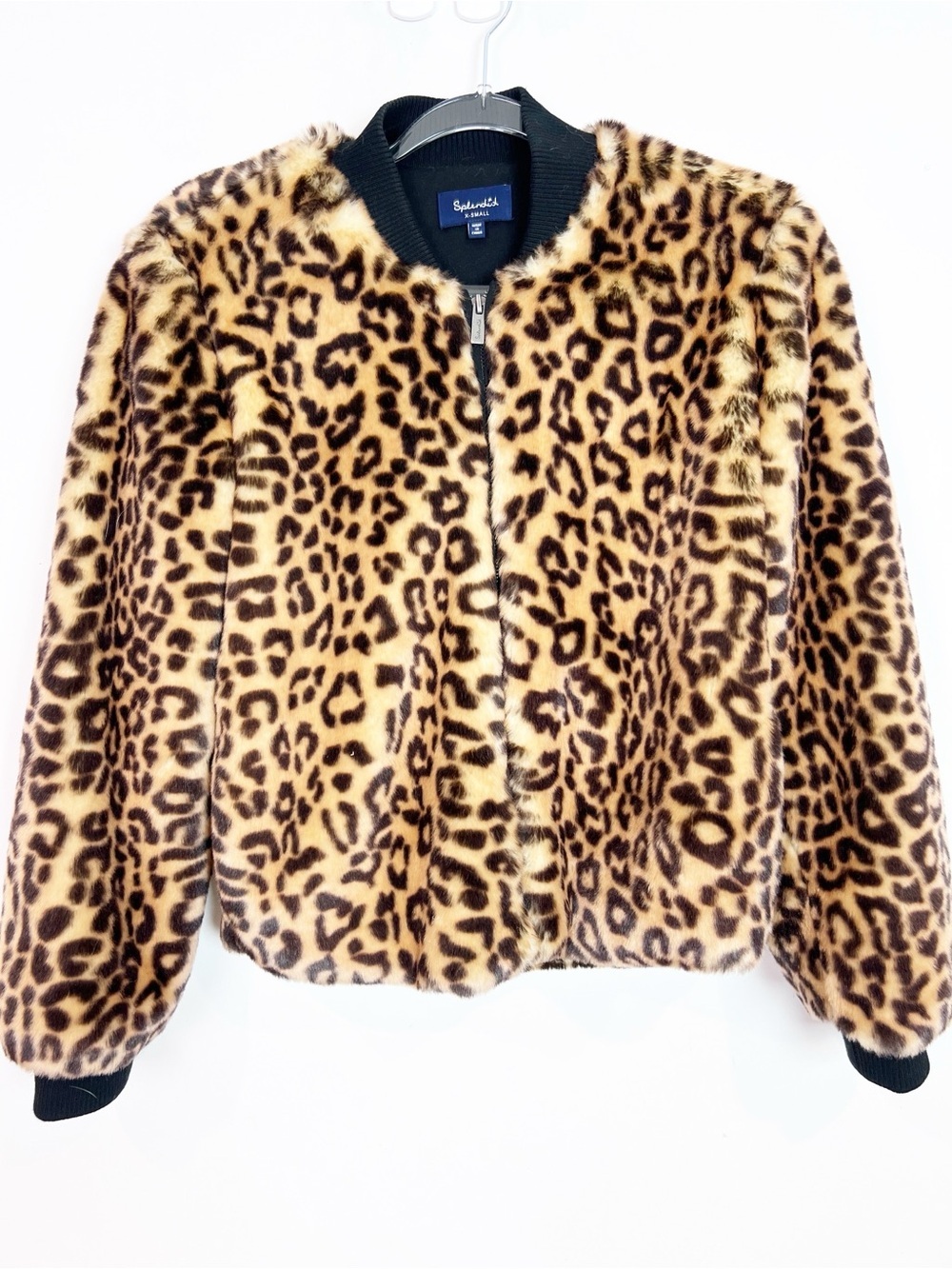 SPLENDID BROWN LEOPARD FAUX FUR BOMBER STYLE JACKET WOMENS SZ XS